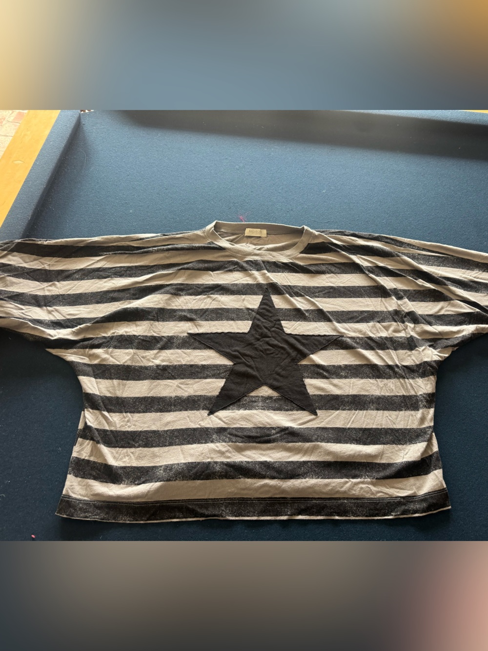 ragbond studio Black and grey Striped Star Tee- FUN & FLATTERING-very versatile